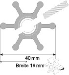 Impeller lapátkerék 40,0 × 19,0 mm – 9,5 mm hornyos/furatos tengely (nitril)